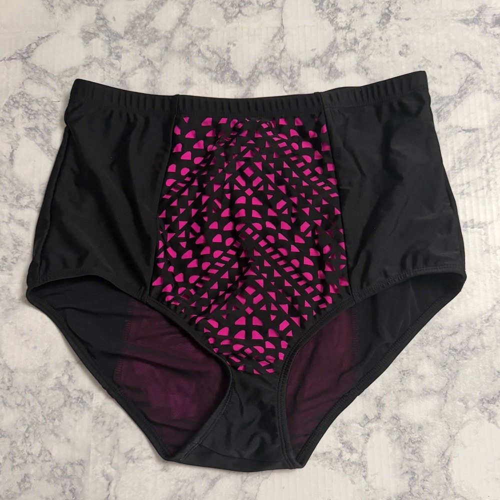 Torrid Bikini Black Hot Pink Bottoms Size 0 Swimsuit Cutout High Waist Coverage